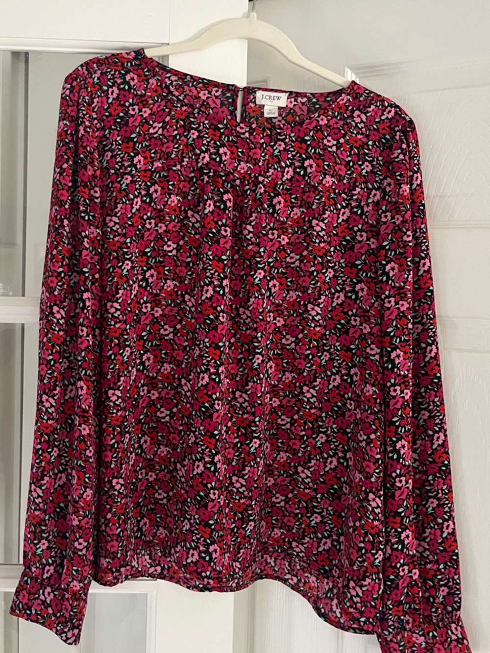 J. Crew Pink, Red and Black Floral Long-Sleeve Blouse